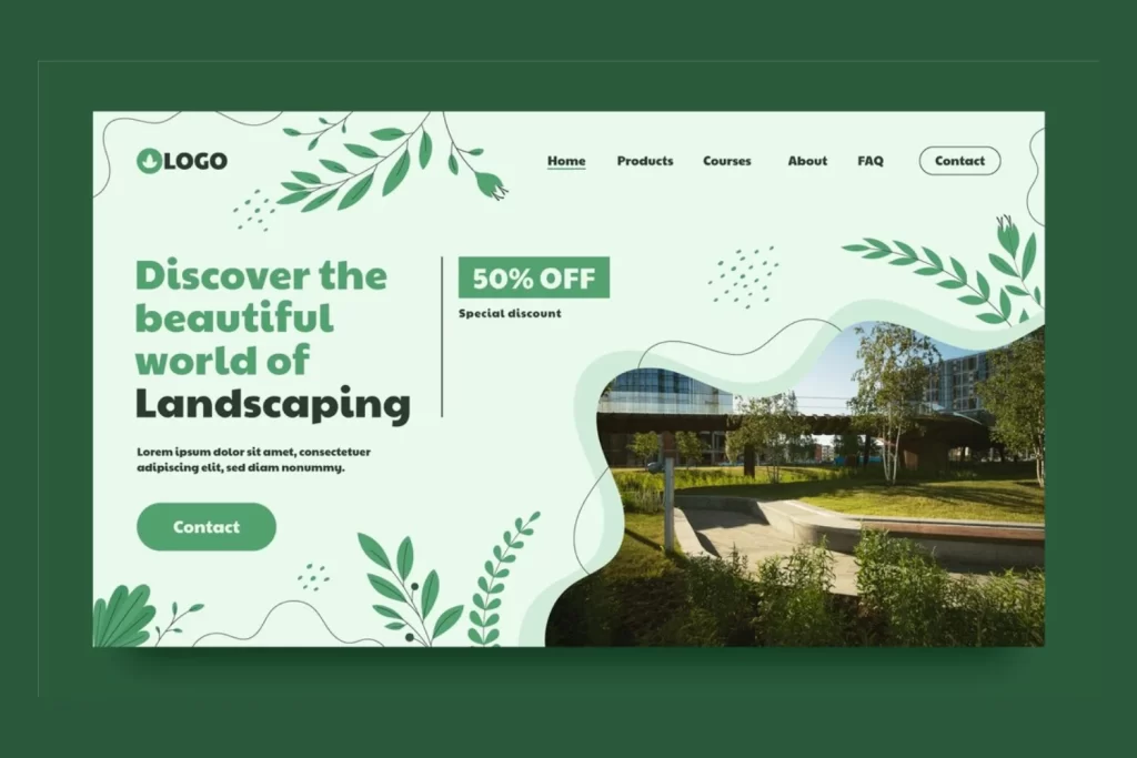 A visually stunning landscaping website showcasing outdoor designs and greenery.