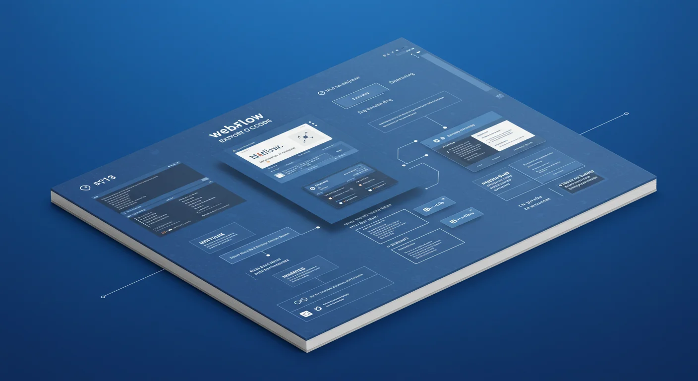 Webflow export code process showing HTML, CSS, and JavaScript files ready for download.