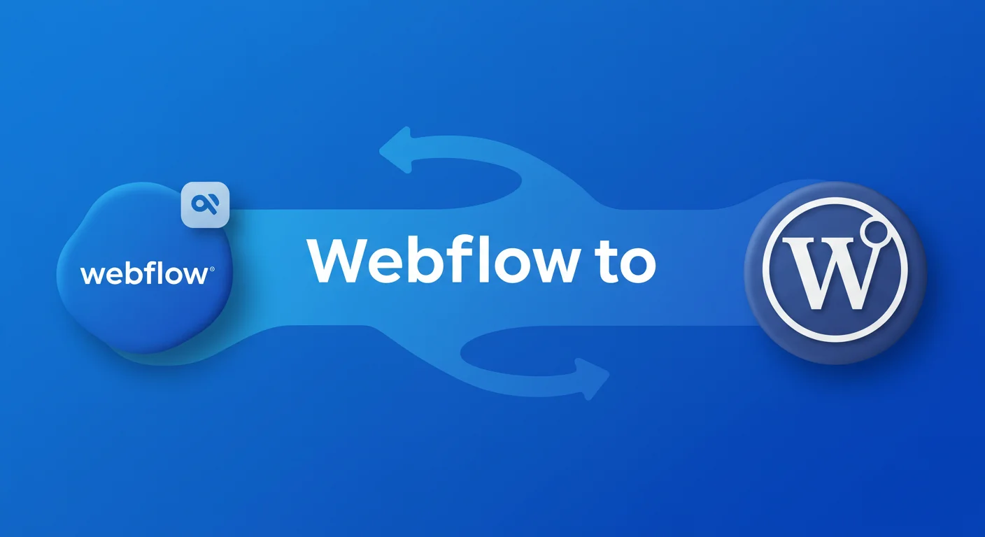 Migration process from Webflow to WordPress illustrated with a step-by-step guide.
