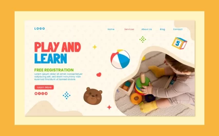 A colorful kindergarten website design featuring playful graphics, children’s activities, and a welcoming layout for parents.